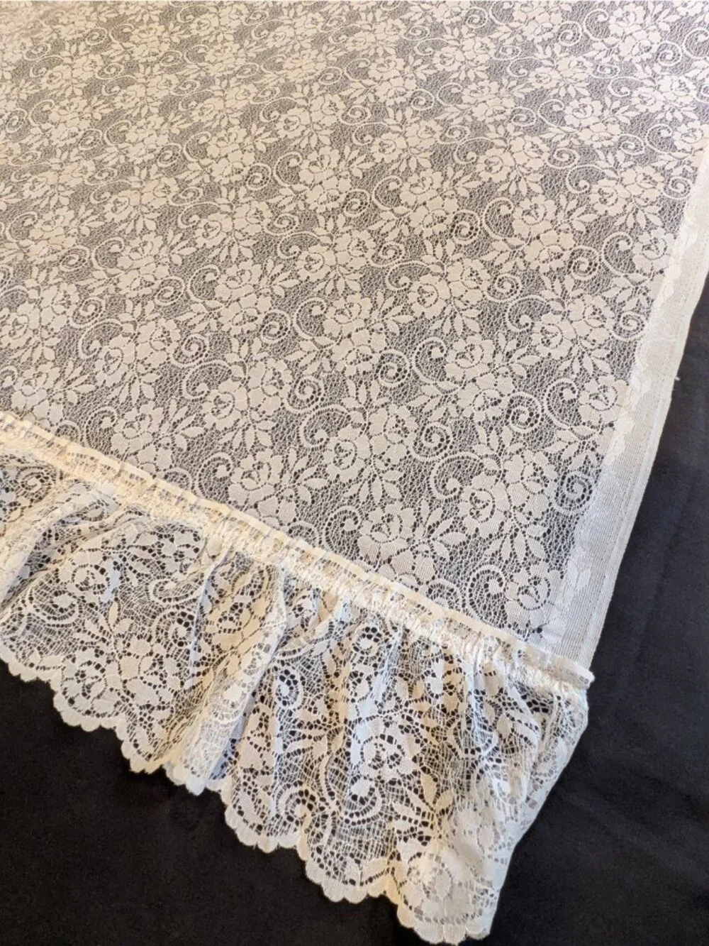 Vintage Lace Curtain Panels Set of 2 White Floral Ruffle Edge Boho Cottage 61